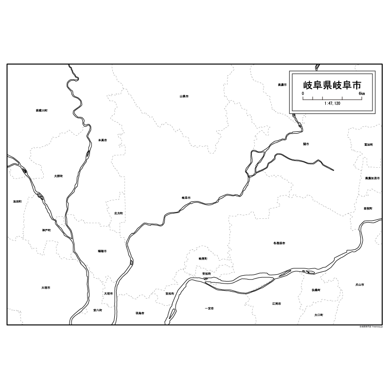 岐阜市の白地図のサムネイル