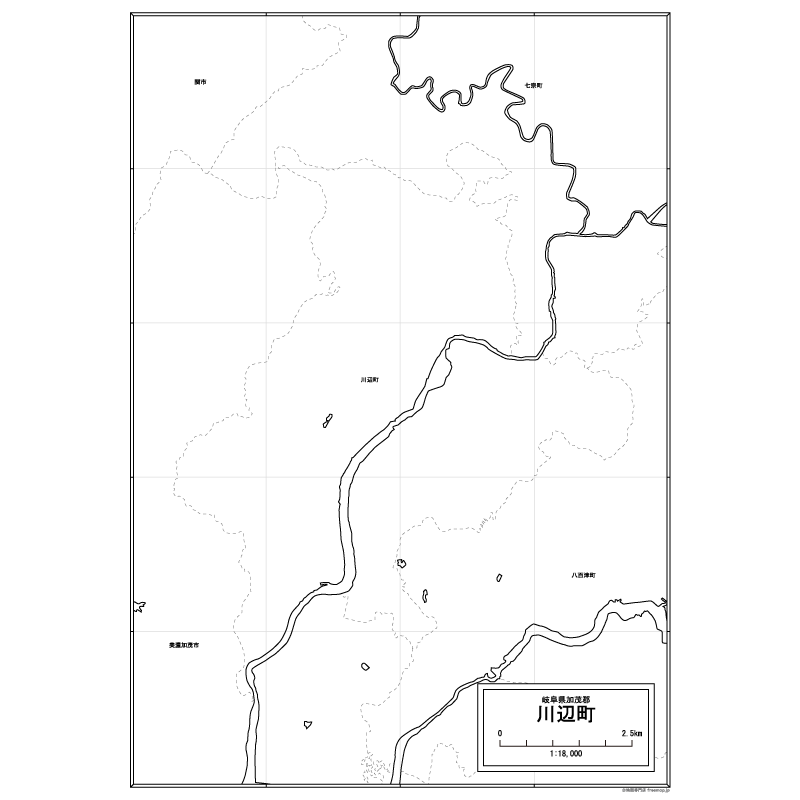 川辺町の白地図のサムネイル