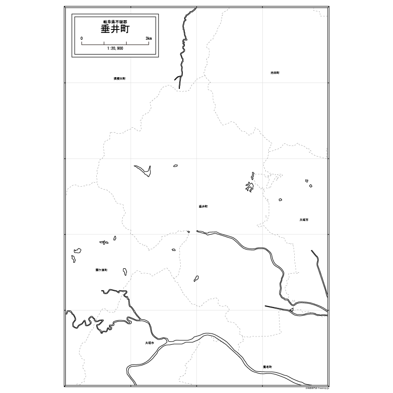 垂井町の白地図のサムネイル