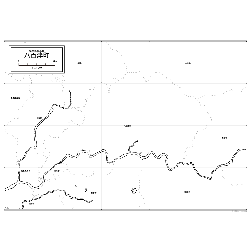 八百津町の白地図のサムネイル