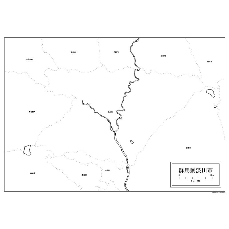 渋川市の白地図のサムネイル