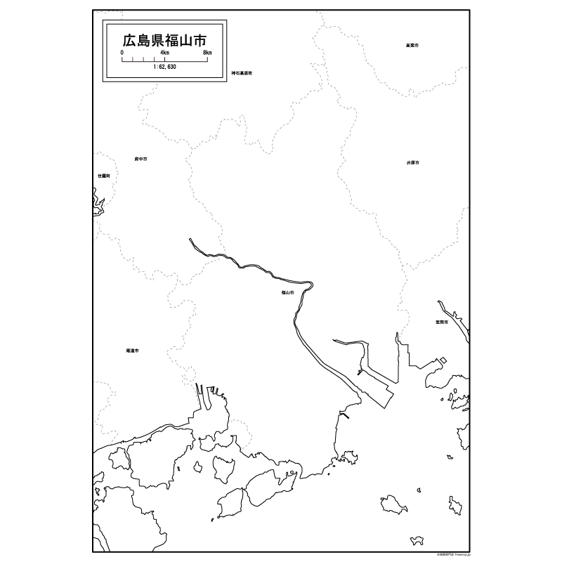 福山市の白地図のサムネイル