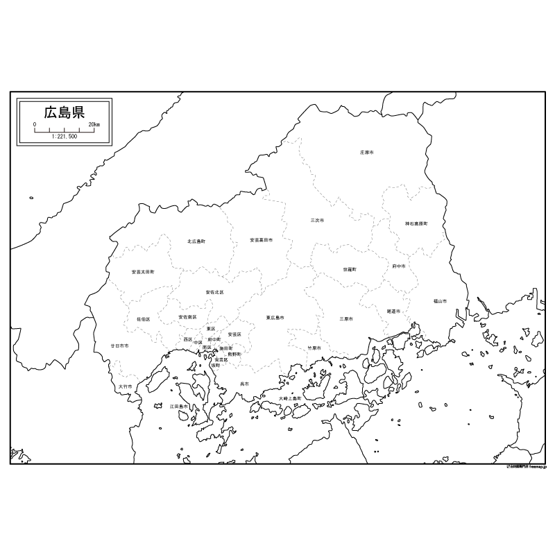 広島県の白地図のサムネイル