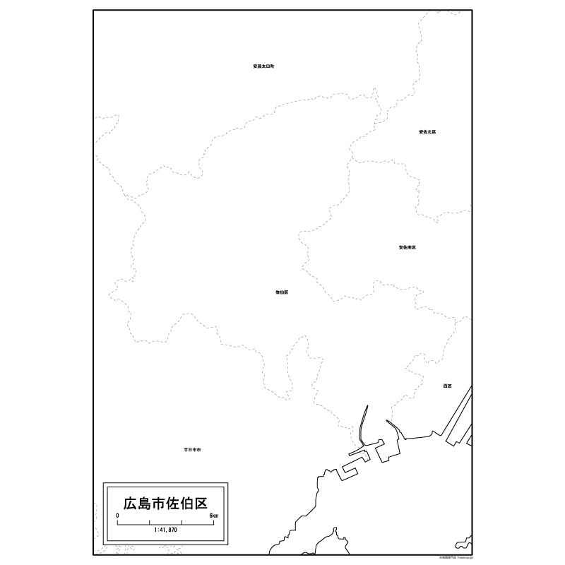 広島市佐伯区の白地図のサムネイル