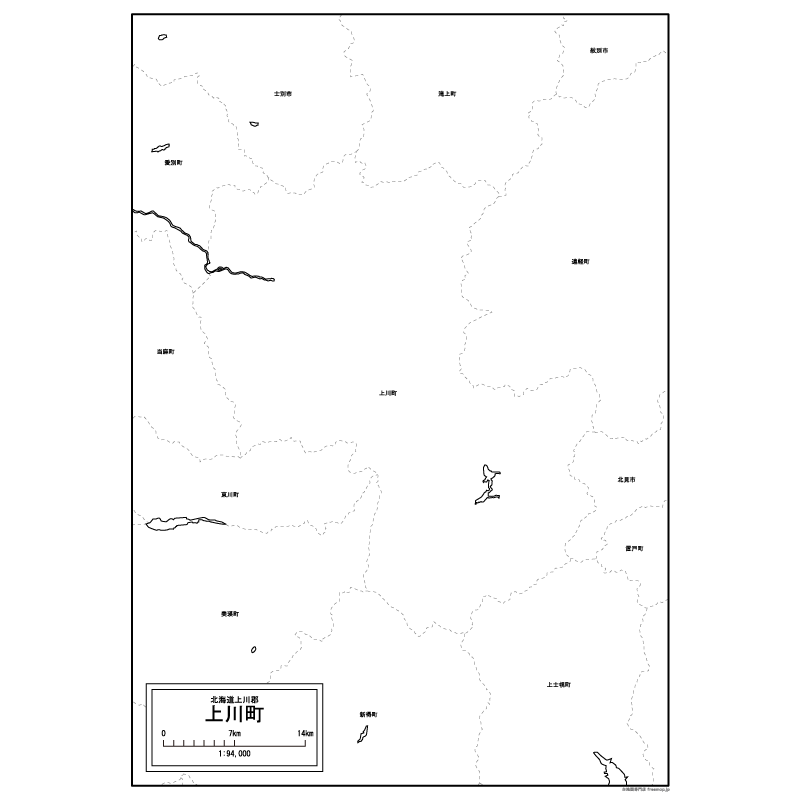 上川町の白地図のサムネイル