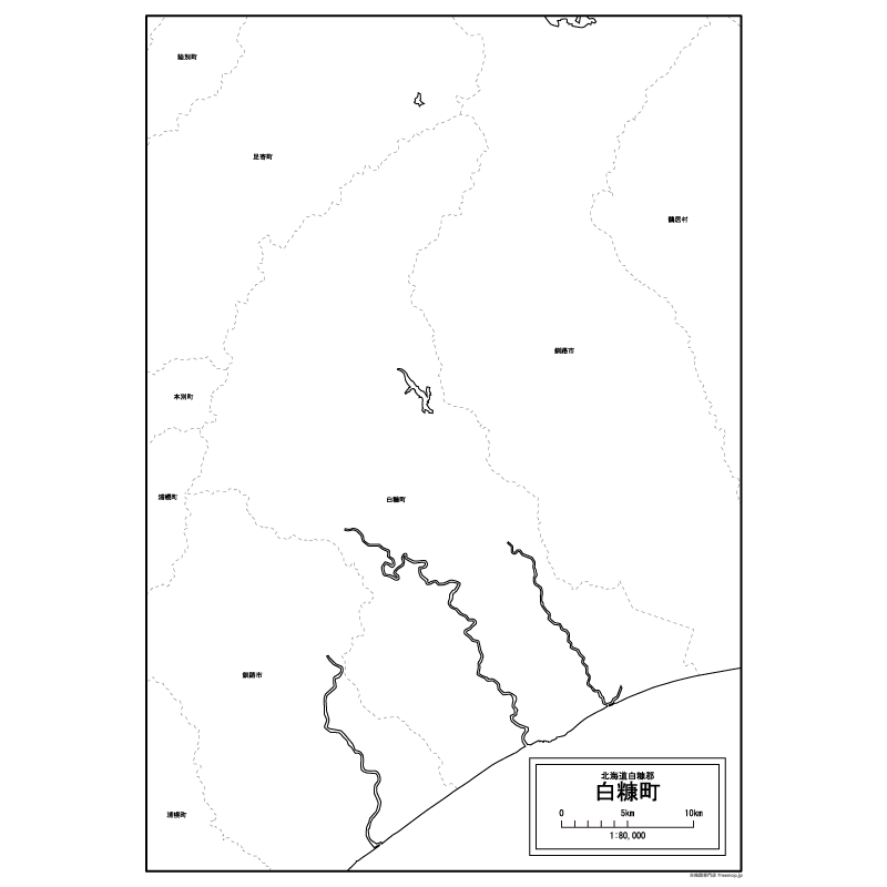 白糠町の白地図のサムネイル