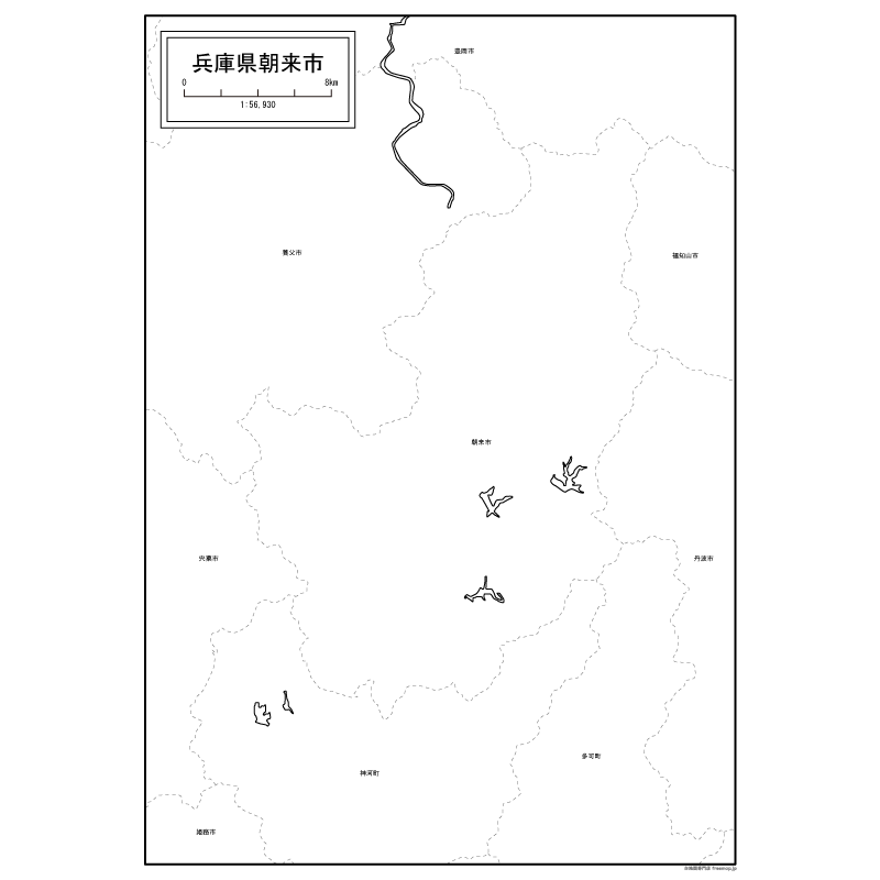 朝来市の白地図のサムネイル