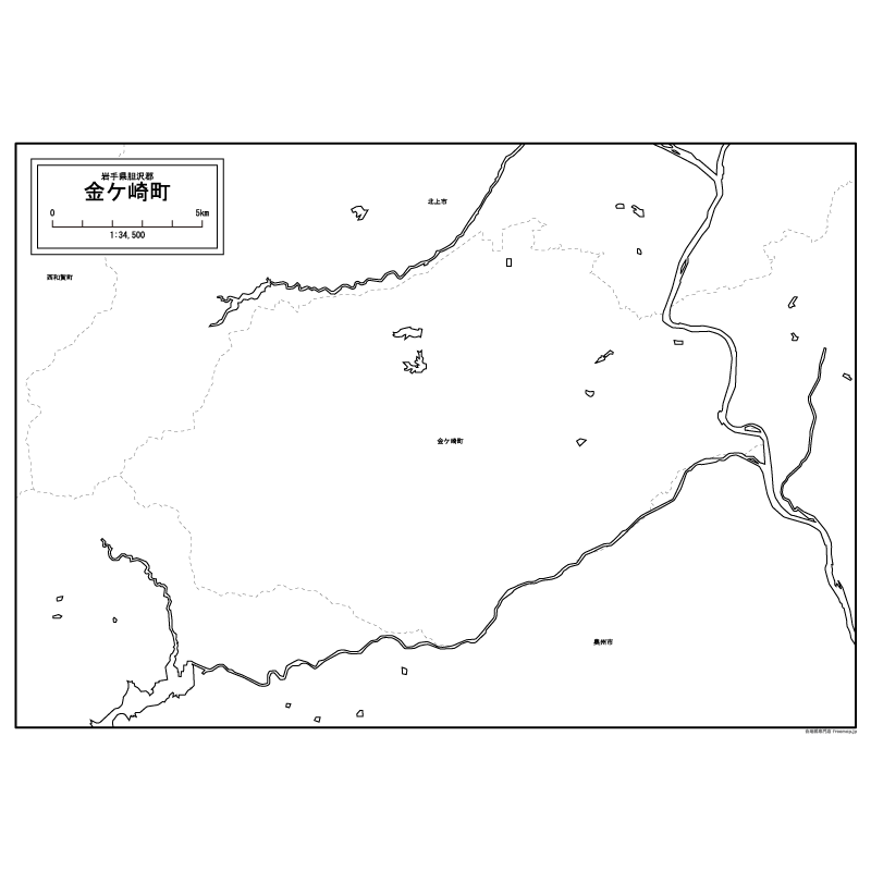 金ケ崎町の白地図のサムネイル