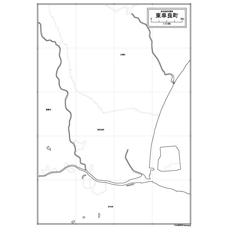 東串良町の白地図のサムネイル