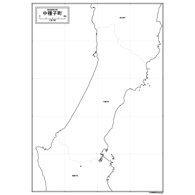 中種子町の白地図のサムネイル