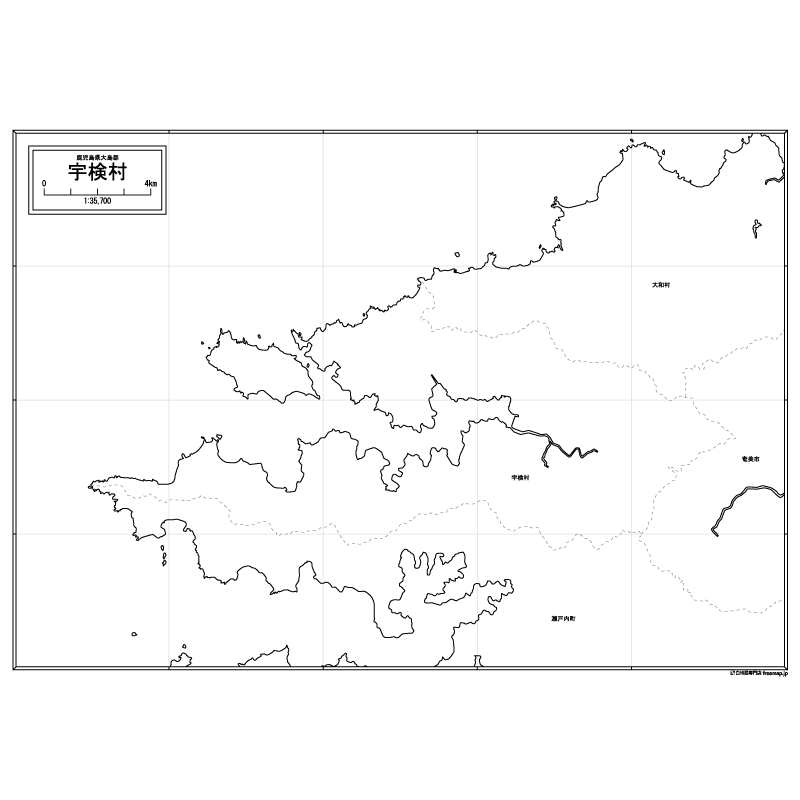 宇検村の白地図のサムネイル