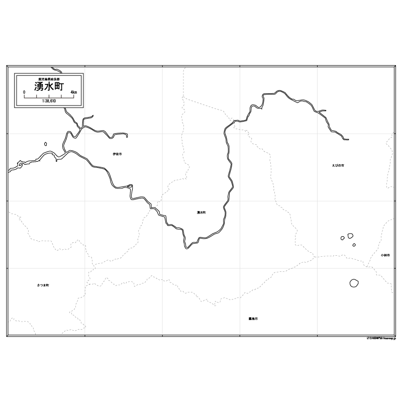 湧水町の白地図のサムネイル