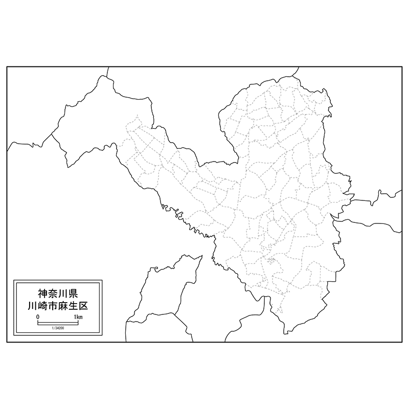 川崎市麻生区の白地図のサムネイル