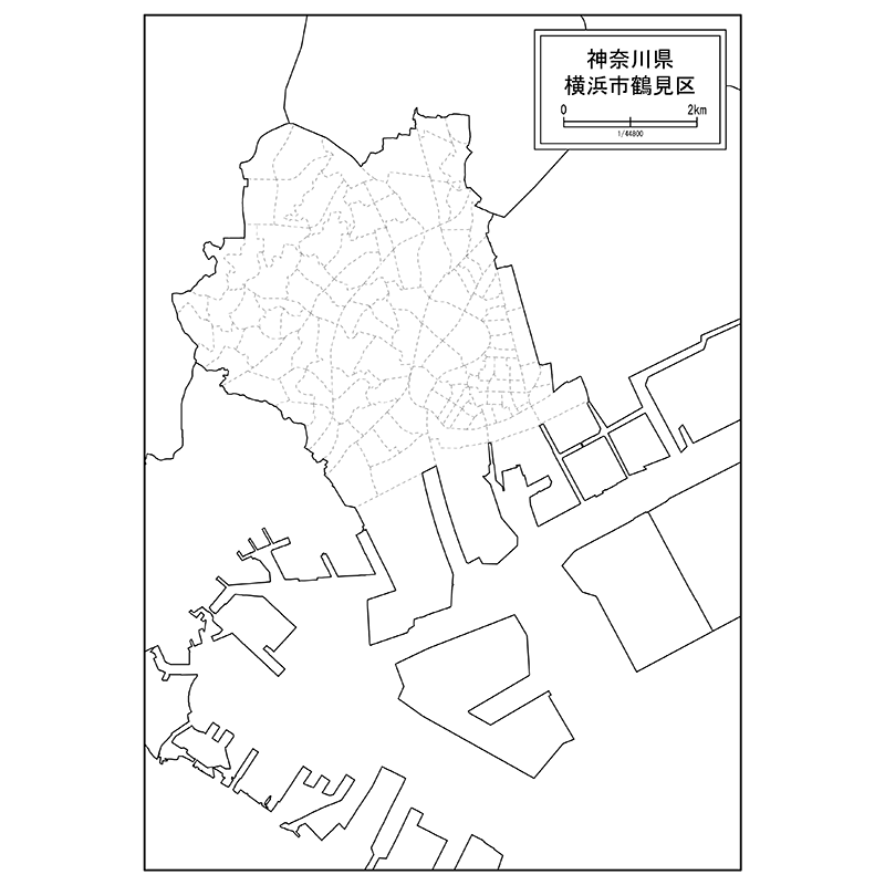 横浜市鶴見区の白地図のサムネイル