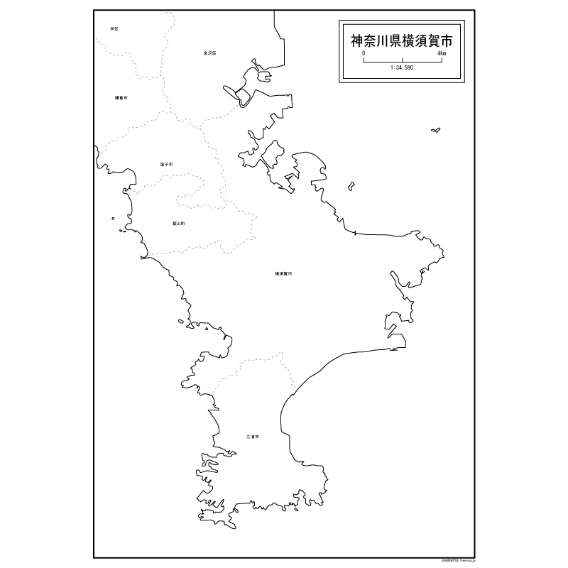 横須賀市の白地図のサムネイル