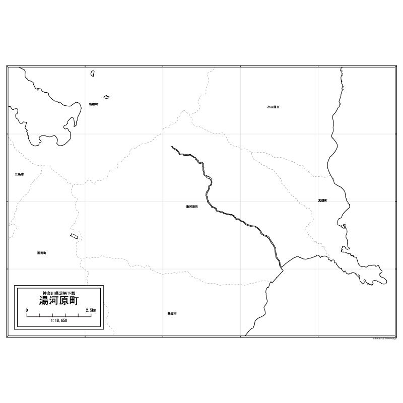 湯河原町の白地図のサムネイル