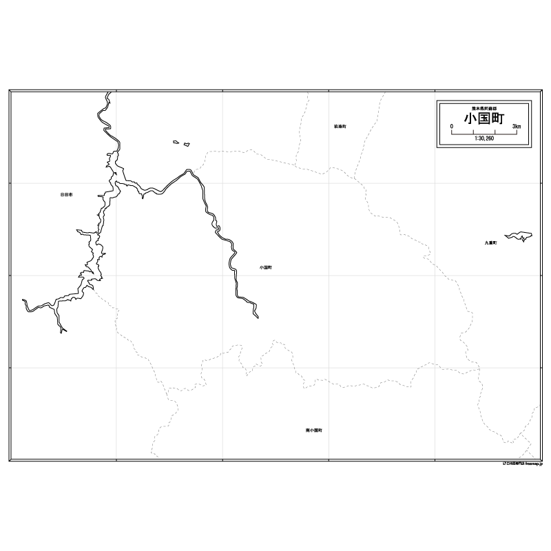 小国町の白地図のサムネイル