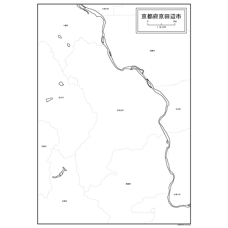 京田辺市の白地図のサムネイル