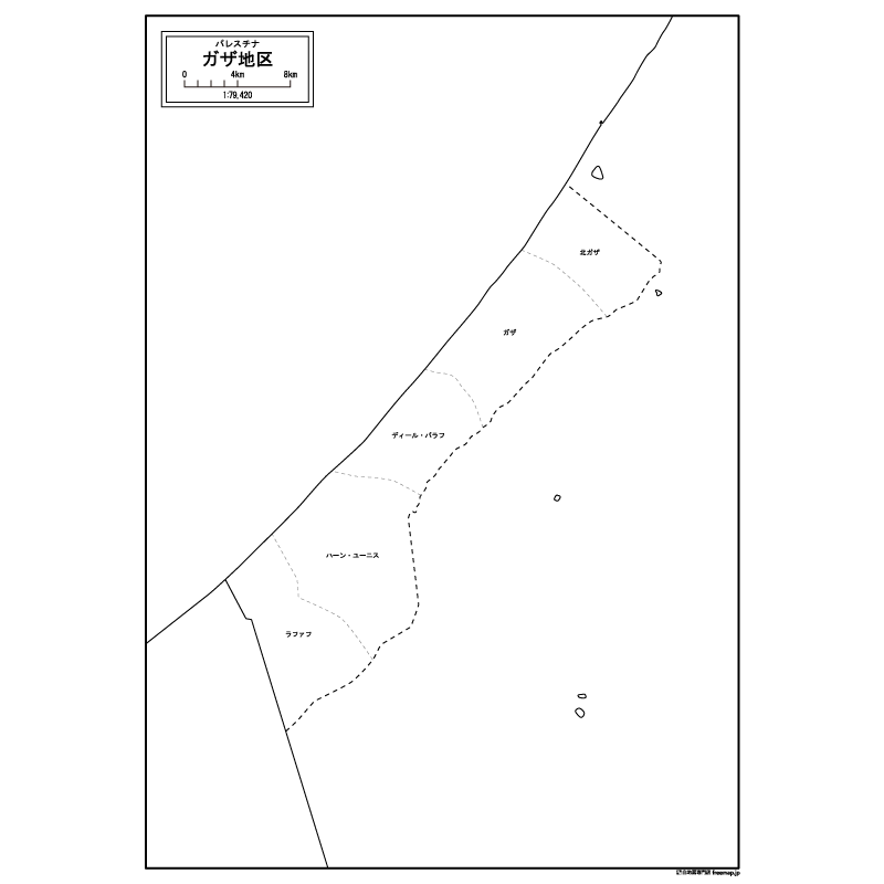 ガザ地区の白地図のサムネイル