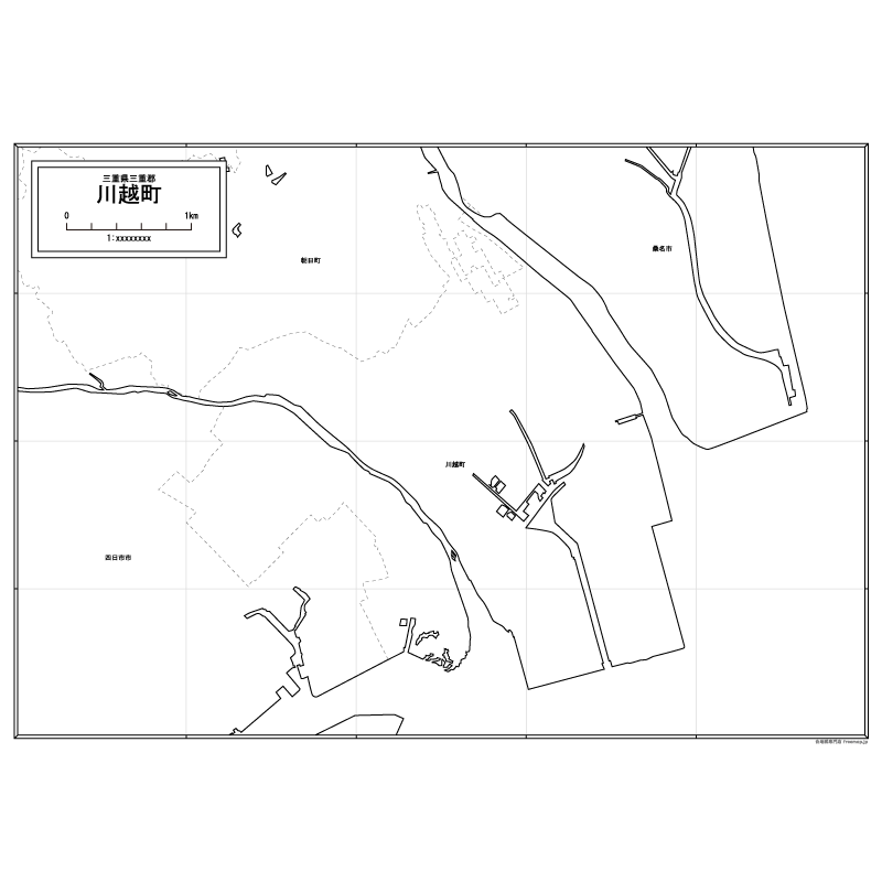 川越町の白地図のサムネイル