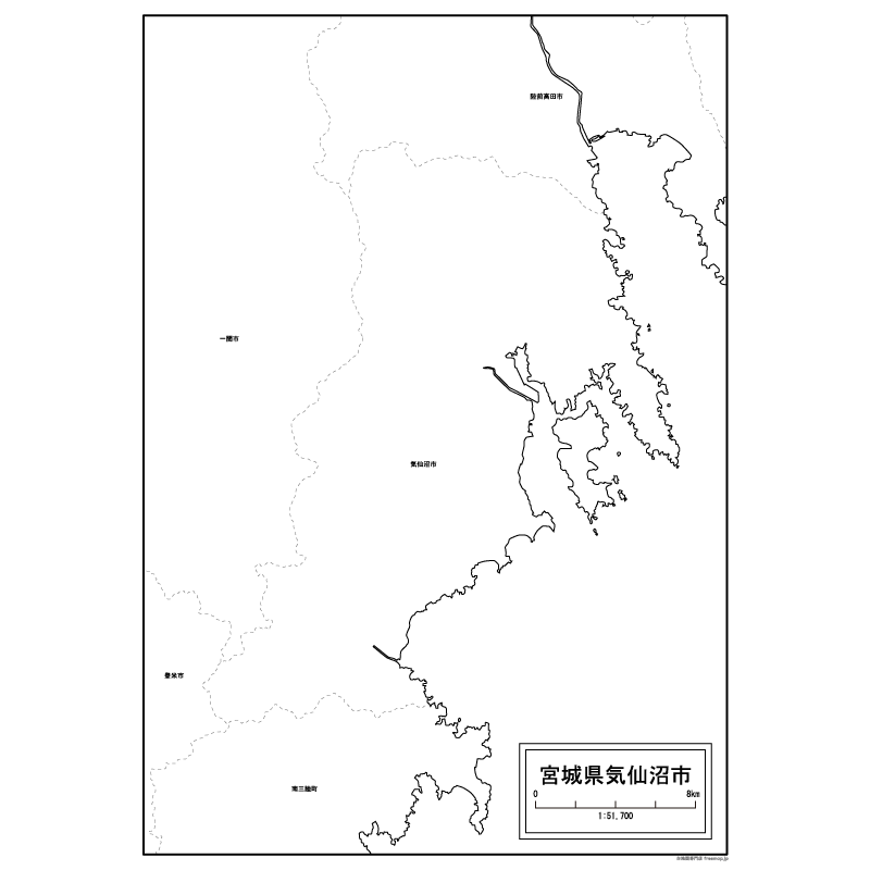 気仙沼市の白地図のサムネイル