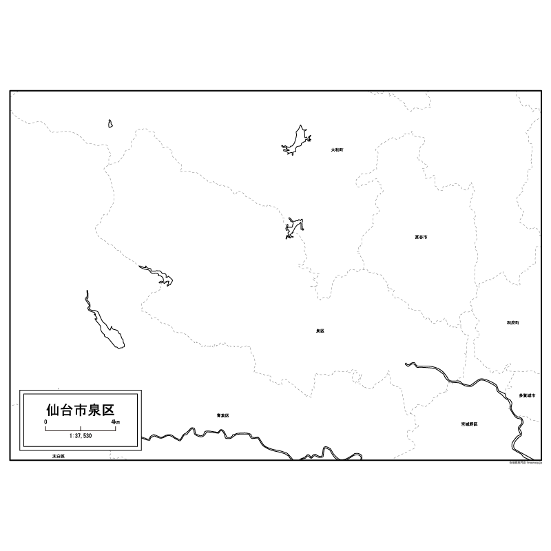 仙台市泉区の白地図のサムネイル