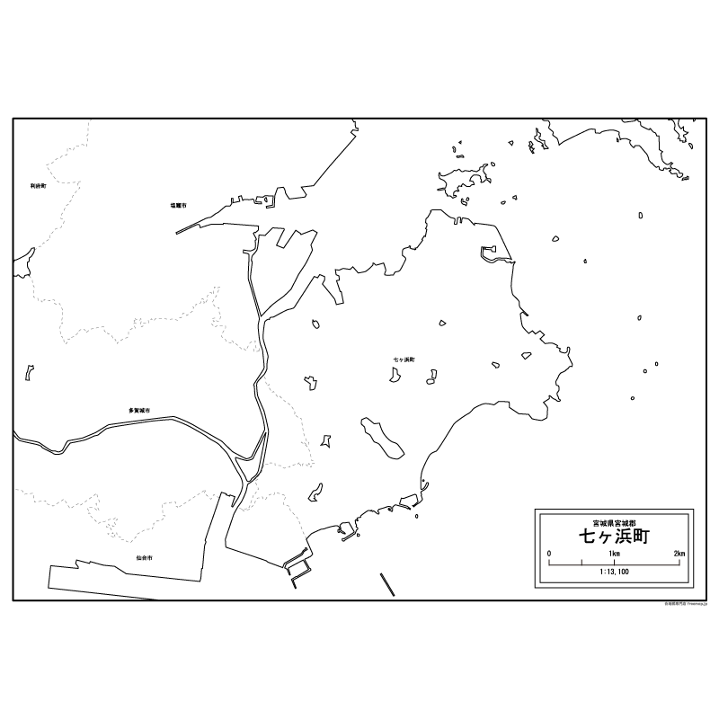 七ヶ浜町の白地図のサムネイル