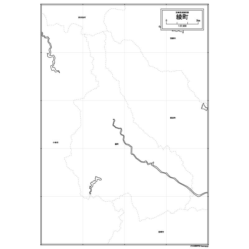 綾町の白地図のサムネイル