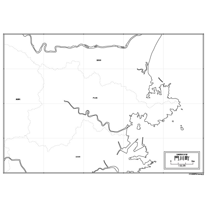 門川町の白地図のサムネイル