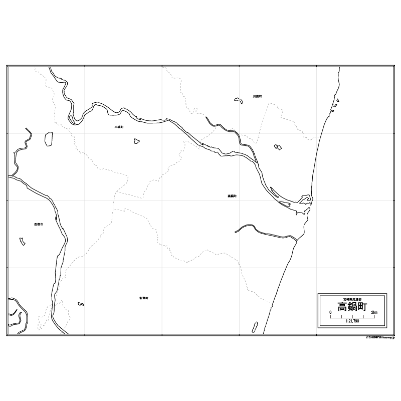 高鍋町の白地図のサムネイル