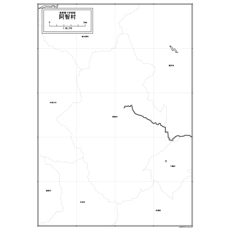 阿智村の白地図のサムネイル
