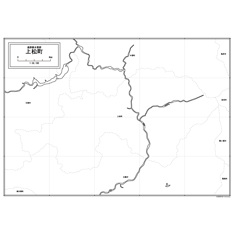 上松町の白地図のサムネイル