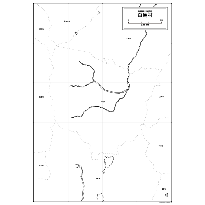 白馬村の白地図のサムネイル