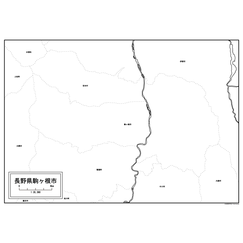 駒ヶ根市の白地図のサムネイル