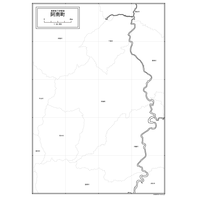 阿南町の白地図のサムネイル
