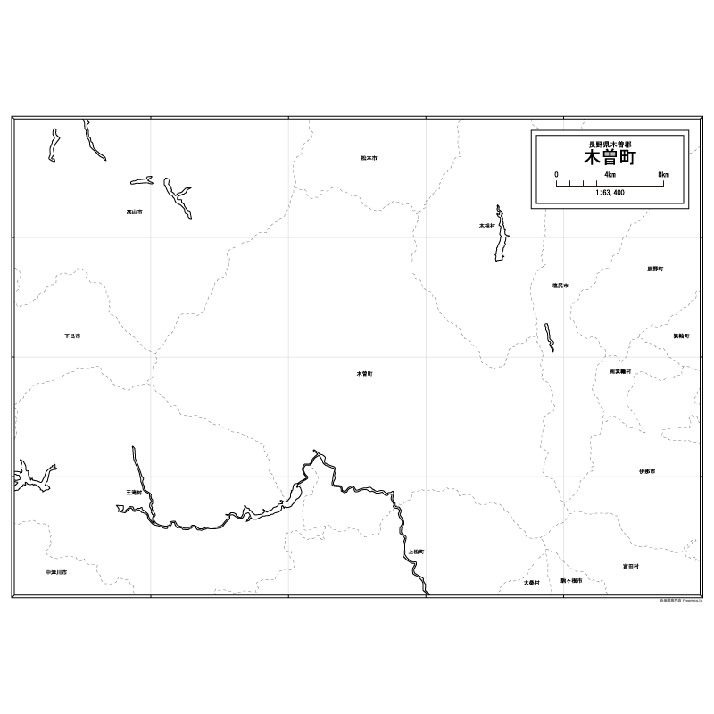 木曽町の白地図のサムネイル