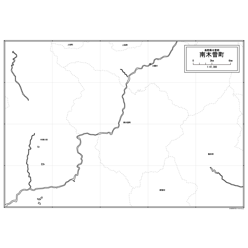 南木曽町の白地図のサムネイル