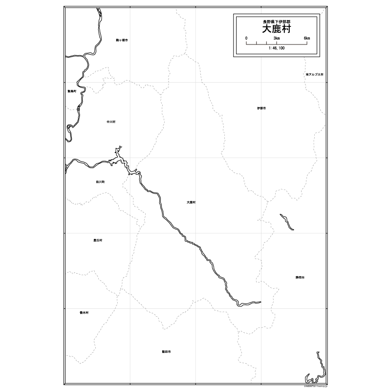大鹿村の白地図のサムネイル