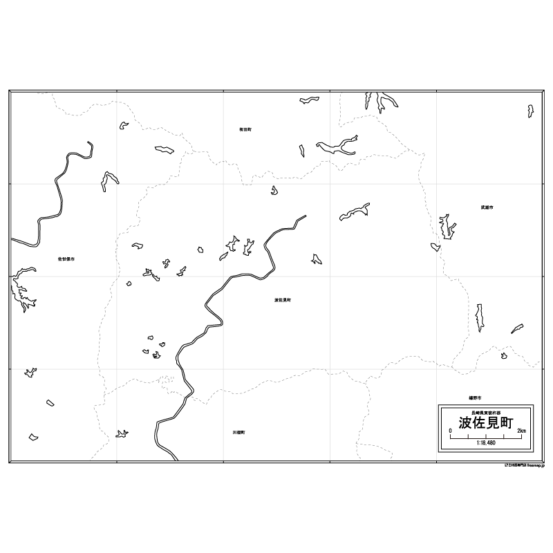 波佐見町の白地図のサムネイル