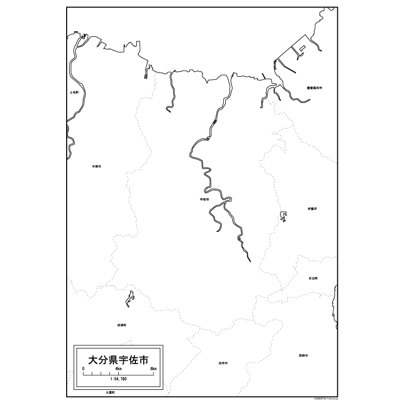 宇佐市の白地図のサムネイル