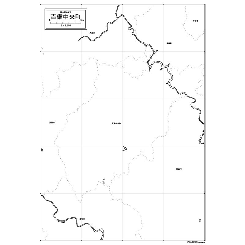吉備中央町の白地図のサムネイル