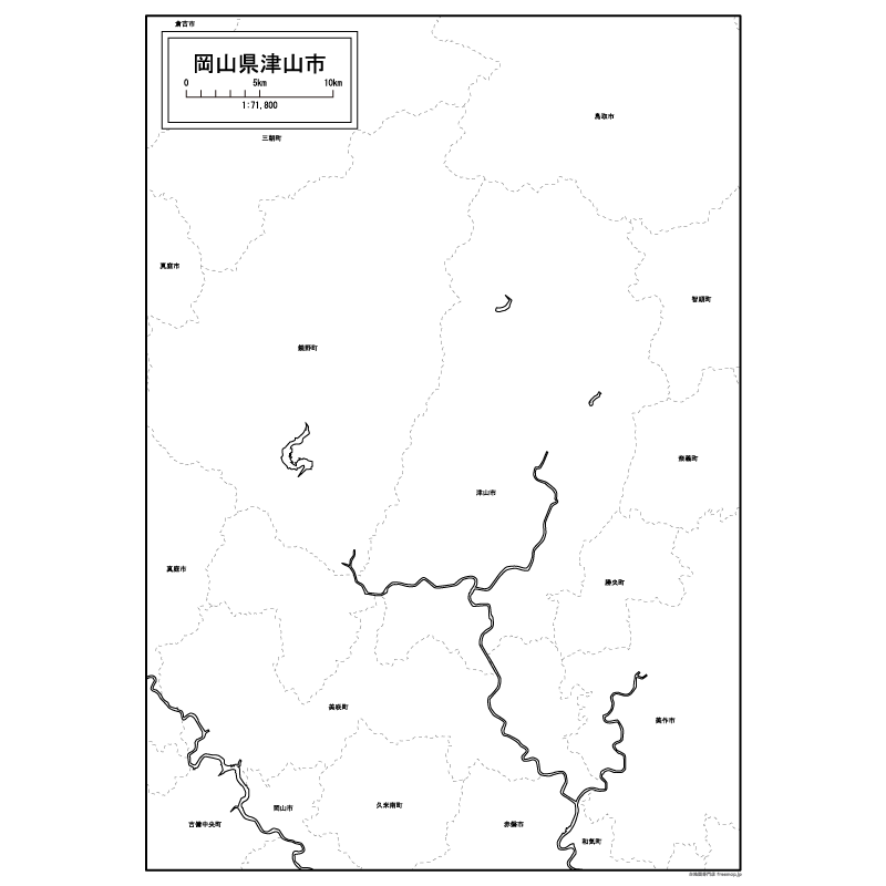 津山市の白地図のサムネイル