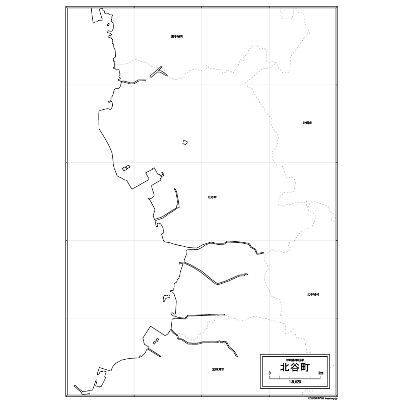 北谷町の白地図のサムネイル