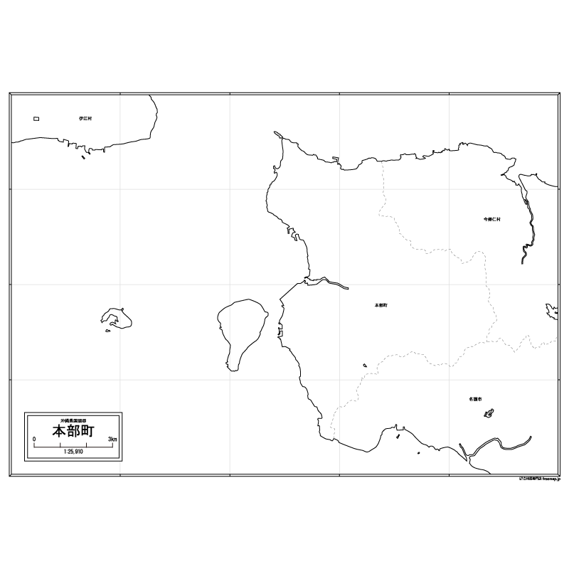 本部町の白地図のサムネイル