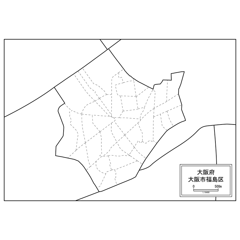 大阪市福島区の白地図のサムネイル