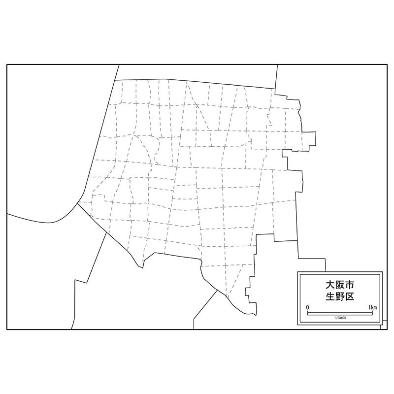 大阪市生野区の白地図のサムネイル
