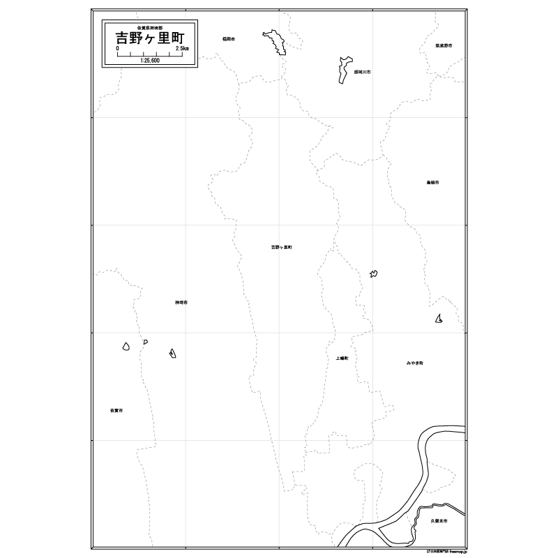 吉野ヶ里町の白地図のサムネイル