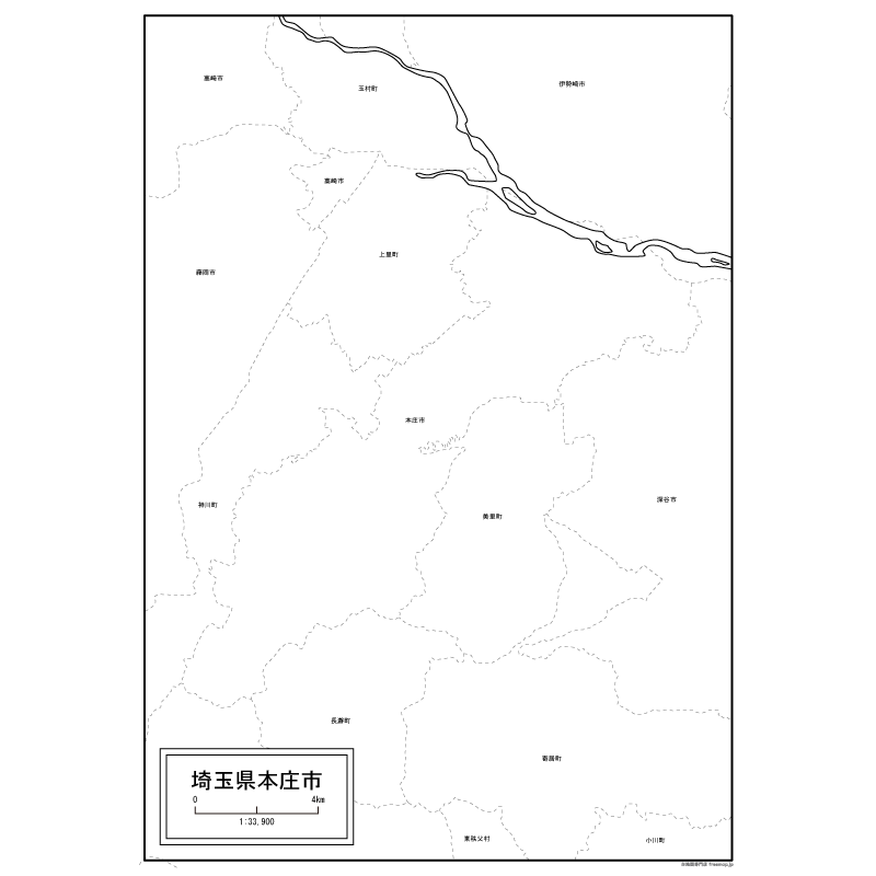 本庄市の白地図のサムネイル