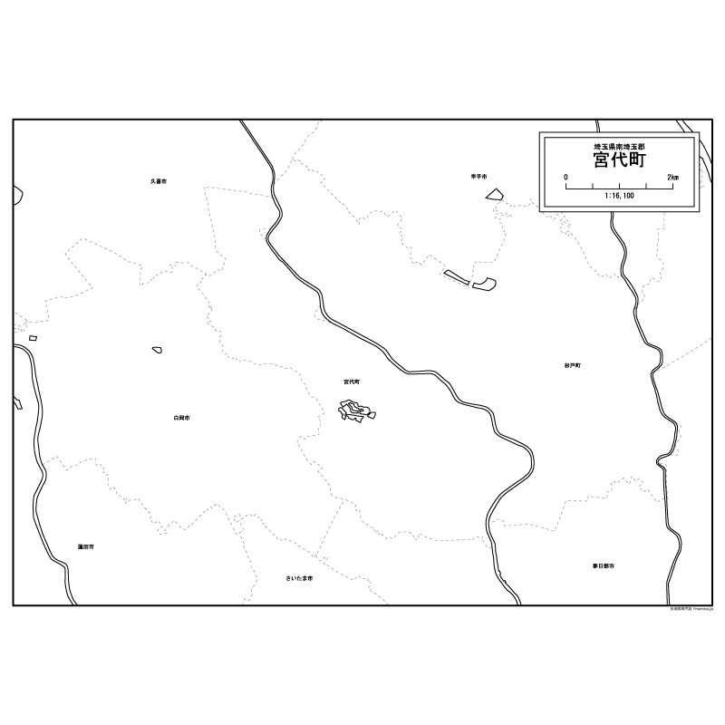 宮代町の白地図のサムネイル