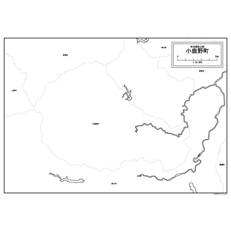 小鹿野町の白地図のサムネイル